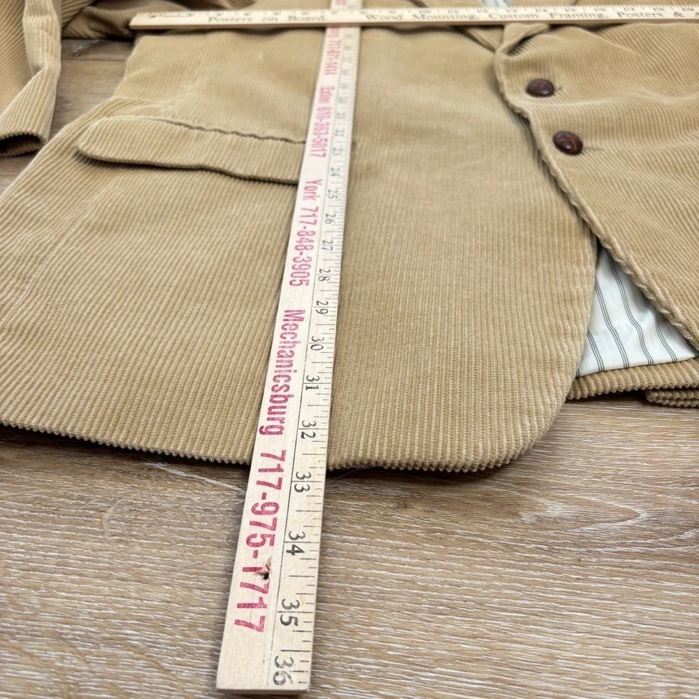Chaps Blazer Size 48R Tan Corduroy Suit Jacket Sport Coat Leather Buttons